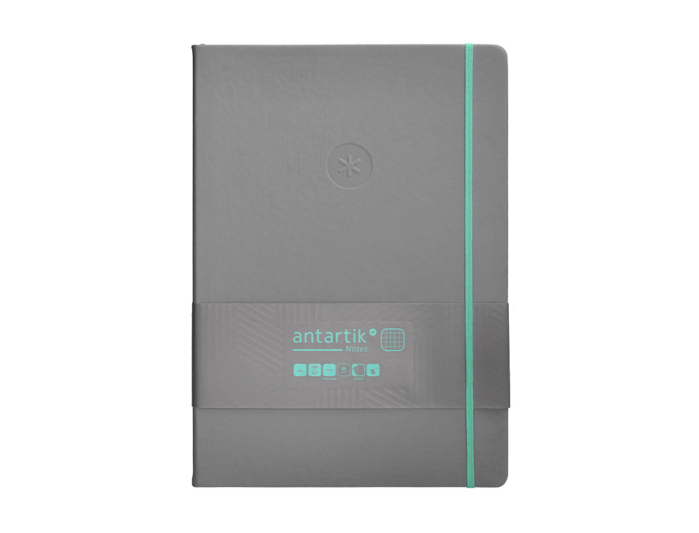 CUADERNO CON GOMILLA ANTARTIK NOTES TAPA DURA A4 HOJAS CUADRICULA GRIS Y TURQUESA 100 HOJAS 80 GR FSC